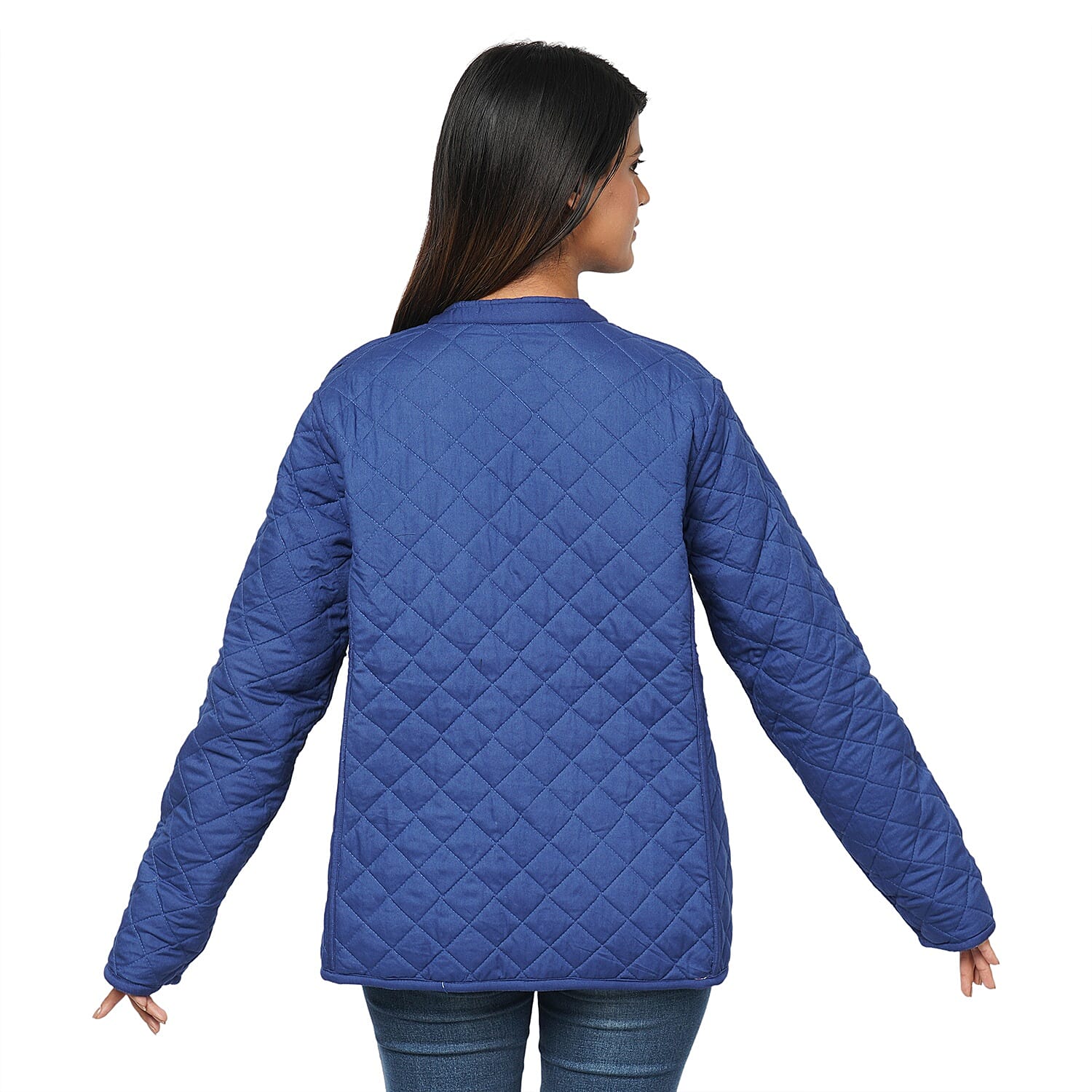 Handmade Printed Reversible Quilted Full-Sleeves Short Women's Jacket in Navy 3648273 7