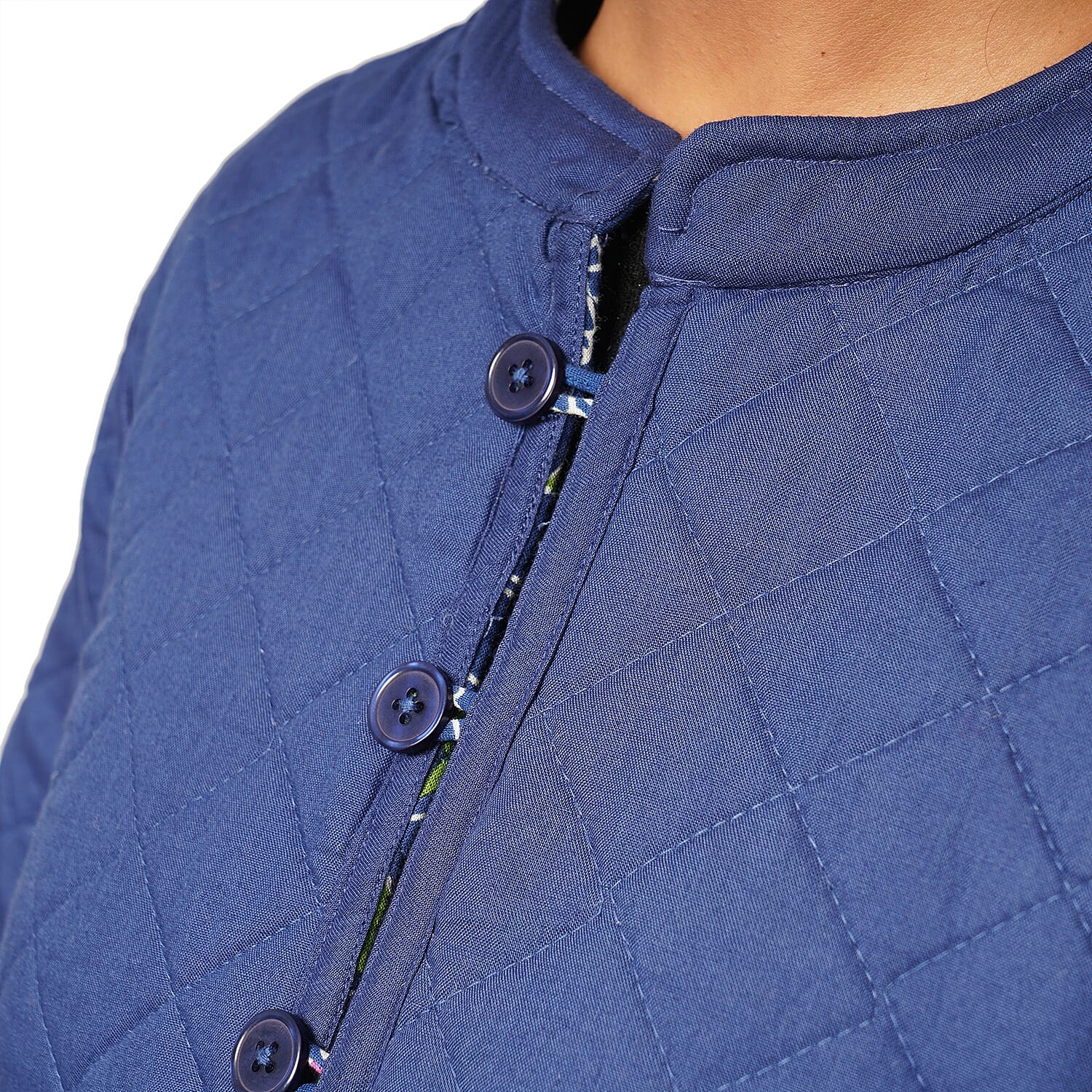Handmade Printed Reversible Quilted Full-Sleeves Short Women's Jacket in Navy 3648273 16