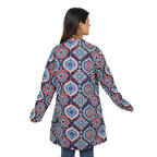 Handmade Printed Reversible Quilted Jacket in Navy Blue and Multi Colour - Size S (8-10)