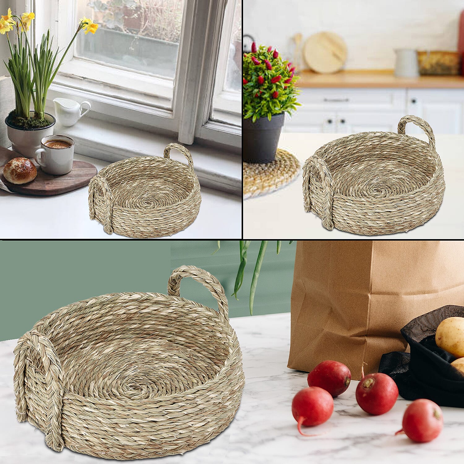 Handmade Sabai Grass Basket for Kitchen and Home - Brown 7885821 3