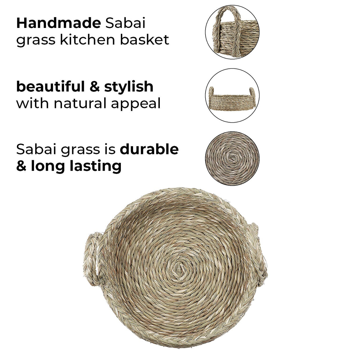 Handmade Sabai Grass Basket for Kitchen and Home - Brown 7885821 5