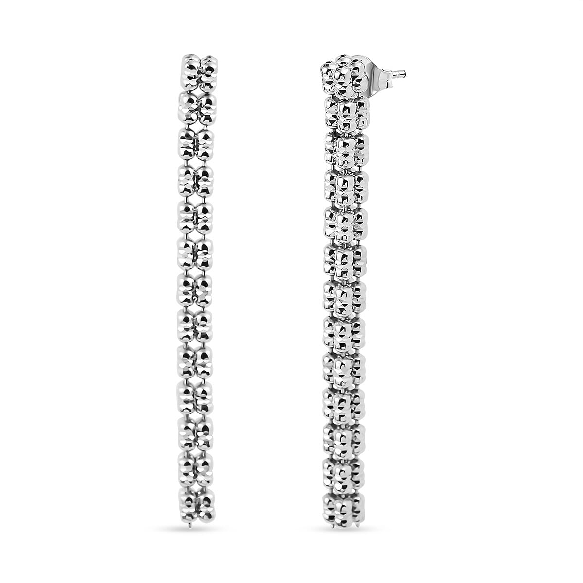 Handmade in Italy - Rhodium Overlay Sterling Silver Diamond Cut Square Earrings 7724037 0