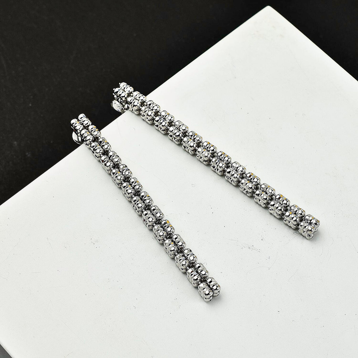 Handmade in Italy - Rhodium Overlay Sterling Silver Diamond Cut Square Earrings 7724037 1