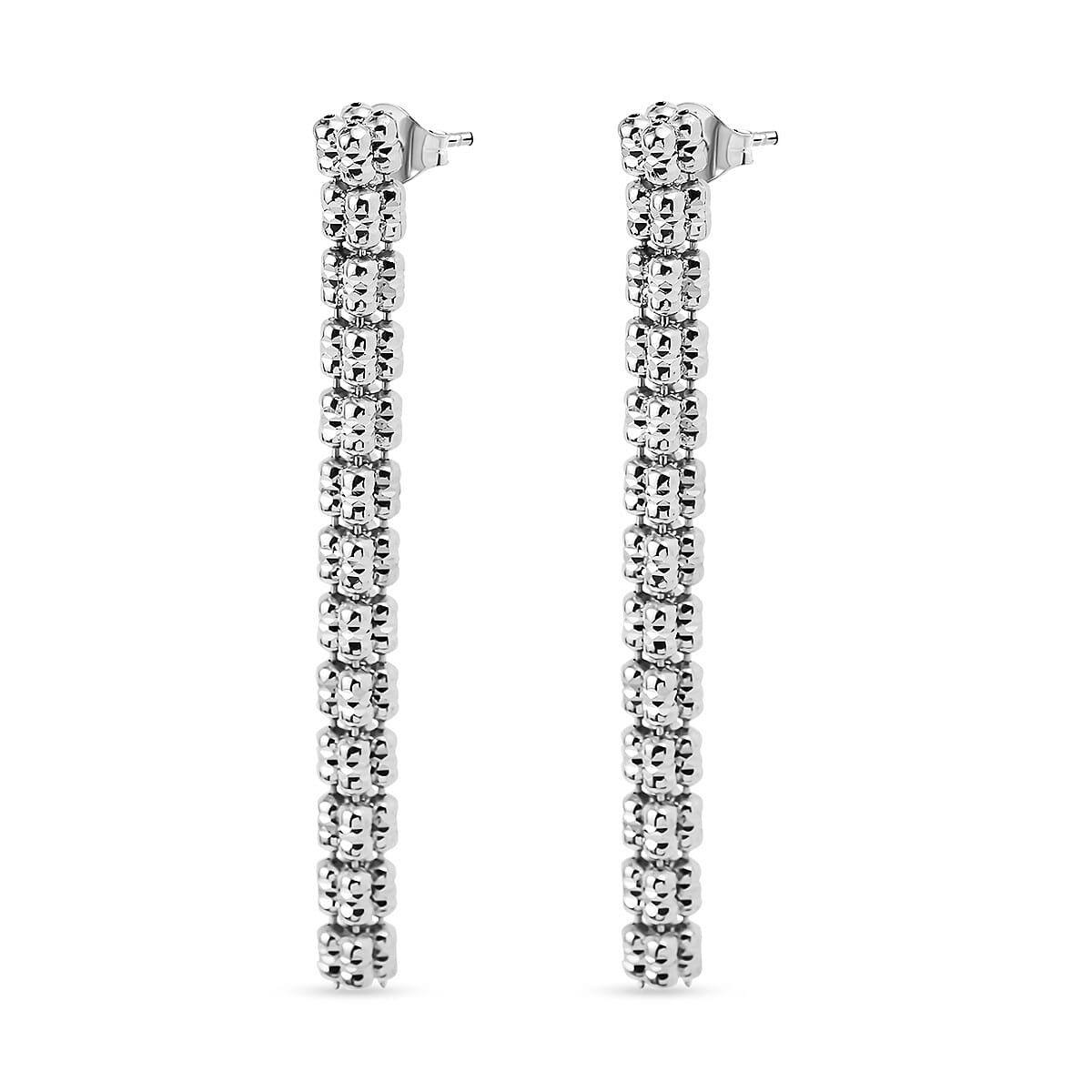 Handmade in Italy - Rhodium Overlay Sterling Silver Diamond Cut Square Earrings 7724037 3