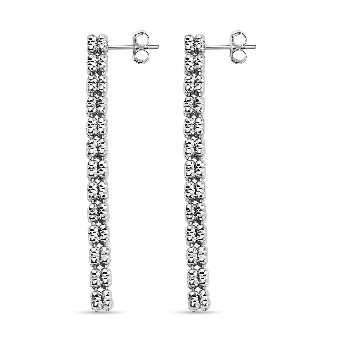 Handmade in Italy - Rhodium Overlay Sterling Silver Diamond Cut Square Earrings 7724037 4