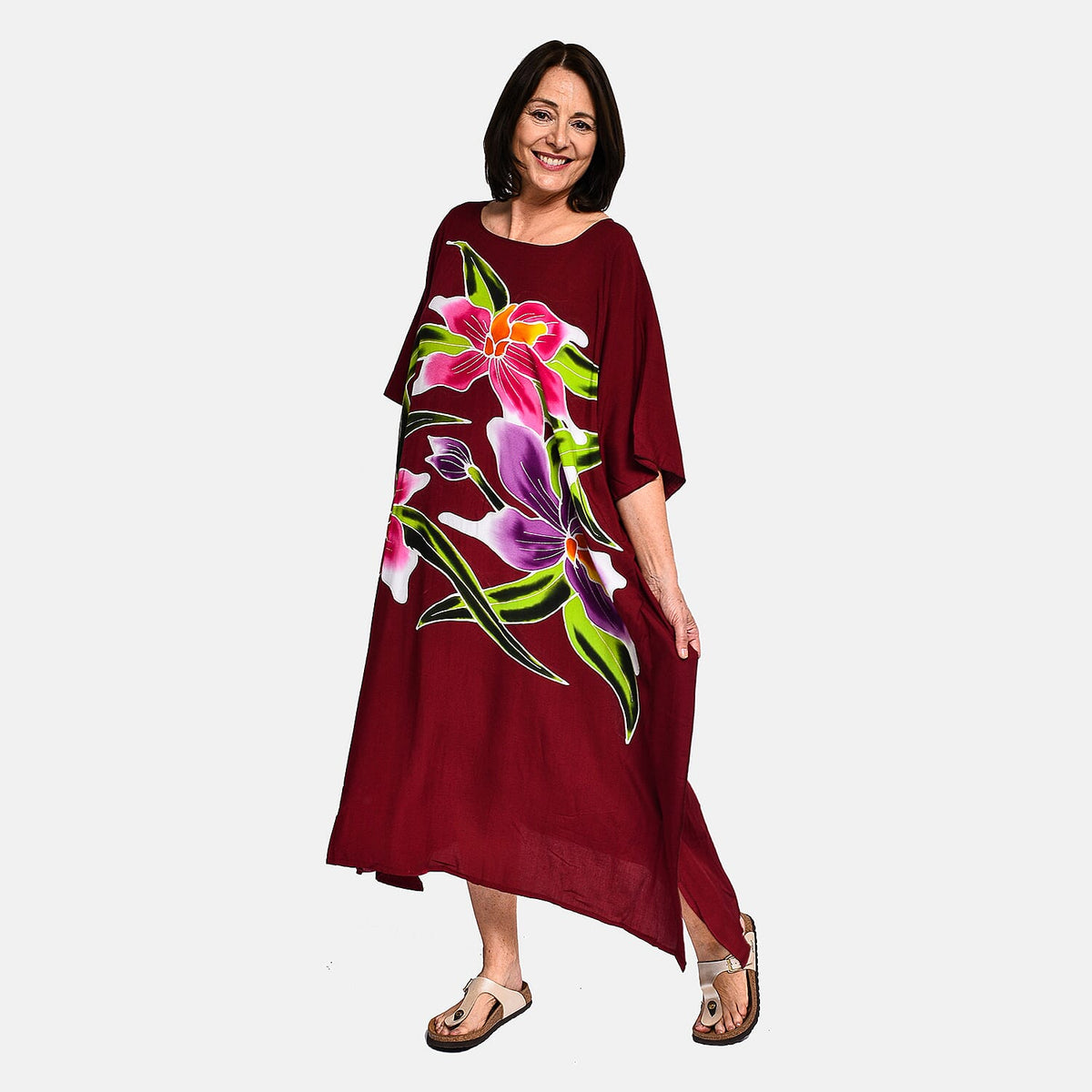 TAMSY Handpainted Floral Pattern Maxi Kaftan Dress 8892657 2