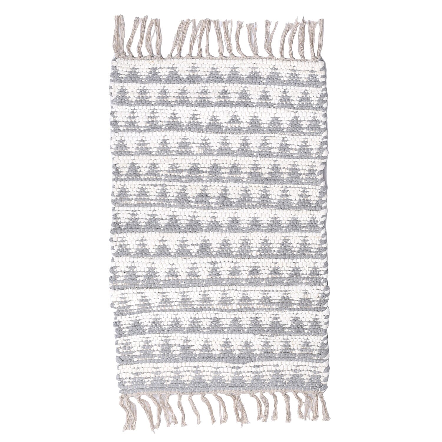 Handwoven Cotton Rag Mat (Size 90x60) - White &amp; Grey 7263613 1