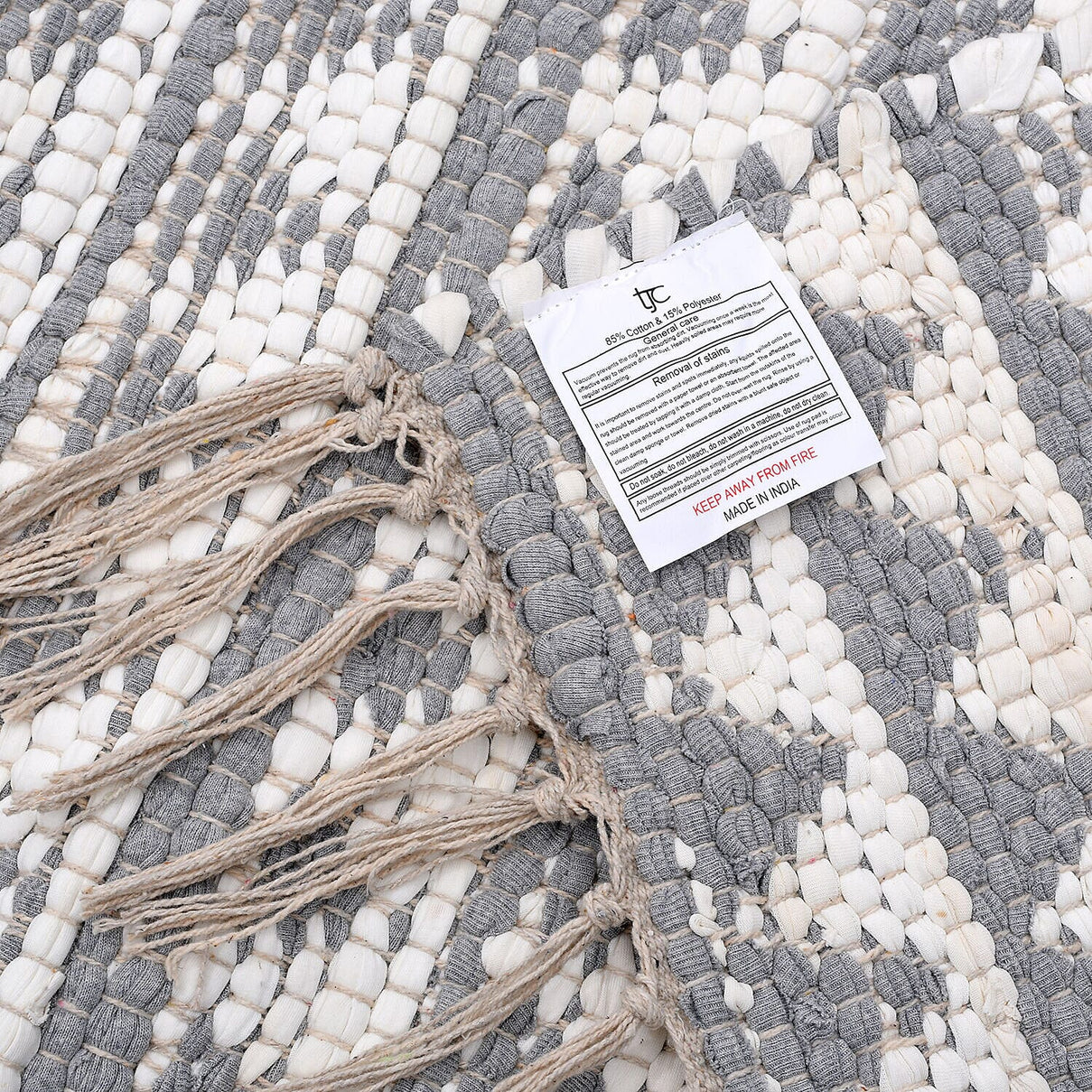 Handwoven Cotton Rag Mat (Size 90x60) - White &amp; Grey 7263613 8