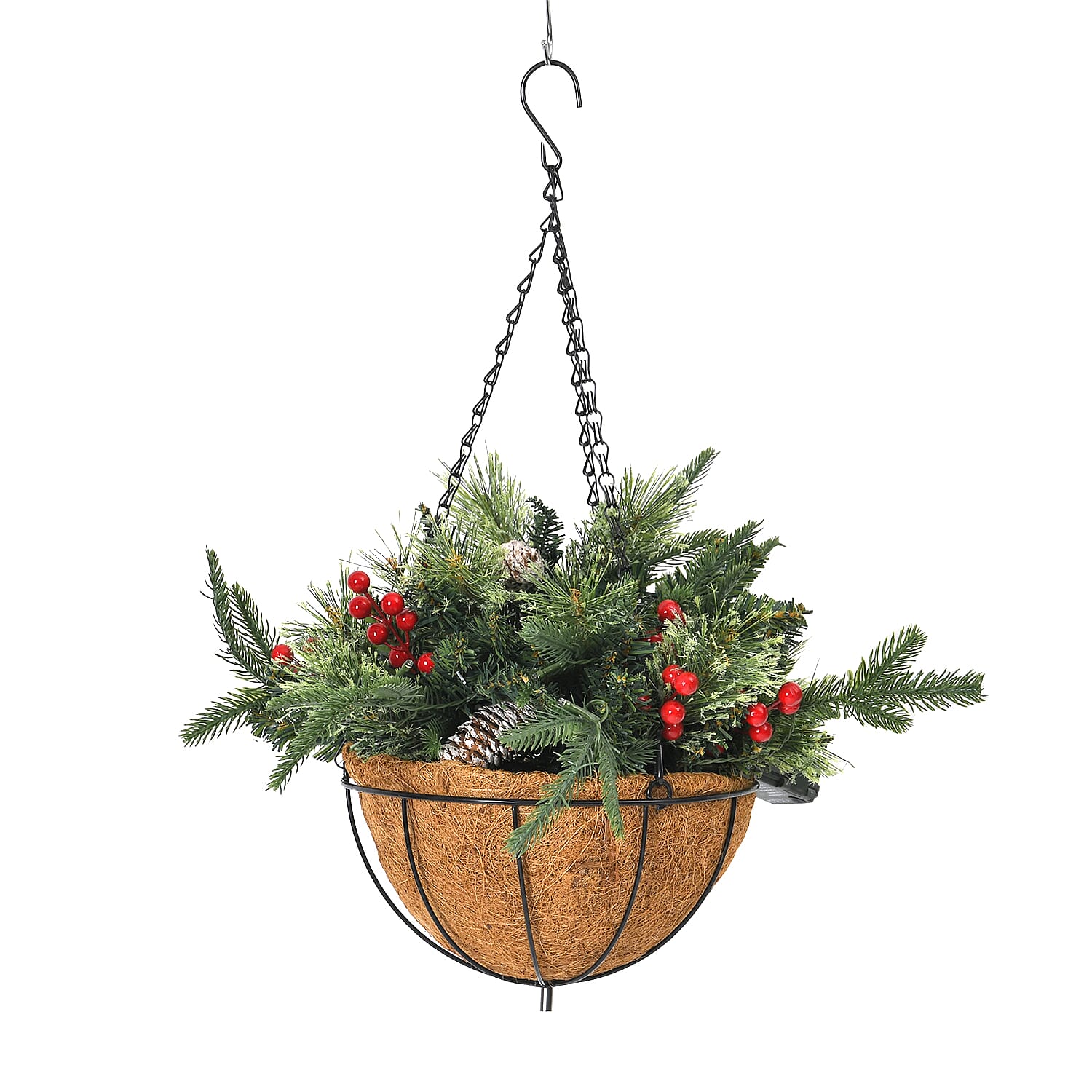 Lush Artificial Christmas Hanging Basket Decoration 93 Tips with Pinecones and Red Berries - 50cm 7718058 0