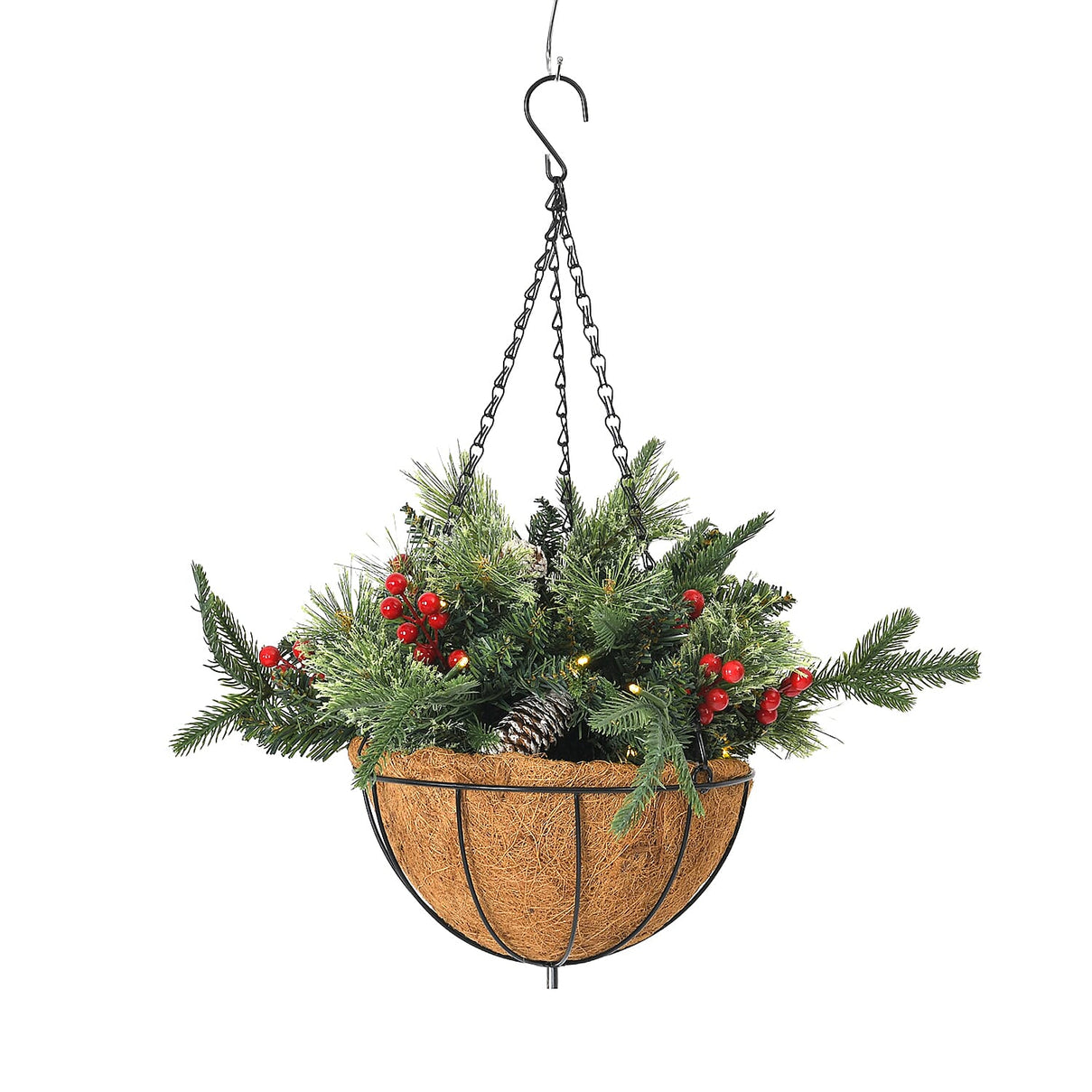 Lush Artificial Christmas Hanging Basket Decoration 93 Tips with Pinecones and Red Berries - 50cm 7718058 3