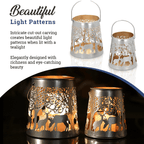 Set of 2 - Stunning Metal Etched Reindeer Pattern Hanging Lantern (Size 15x15x13 cm) - Silver