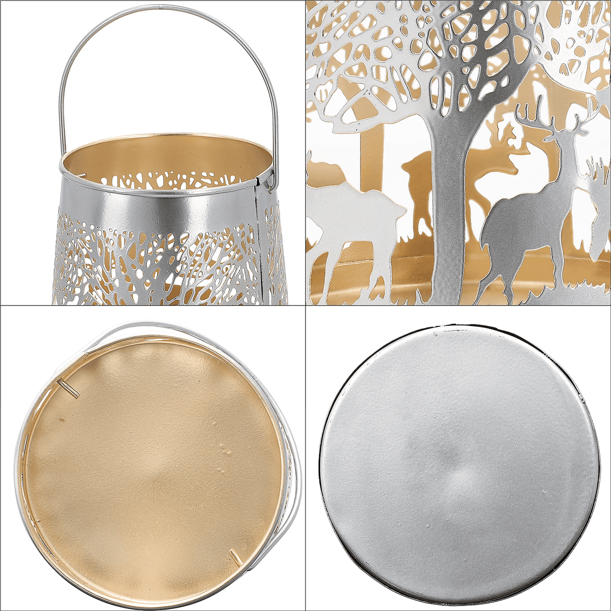 Set of 2 - Stunning Metal Etched Reindeer Pattern Hanging Lantern (Size 15x15x13 cm) - Silver 7510769 7