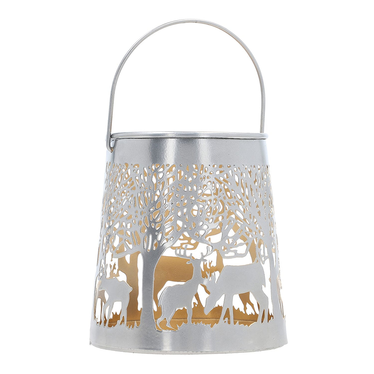 Set of 2 - Stunning Metal Etched Reindeer Pattern Hanging Lantern (Size 15x15x13 cm) - Silver 7510769 8