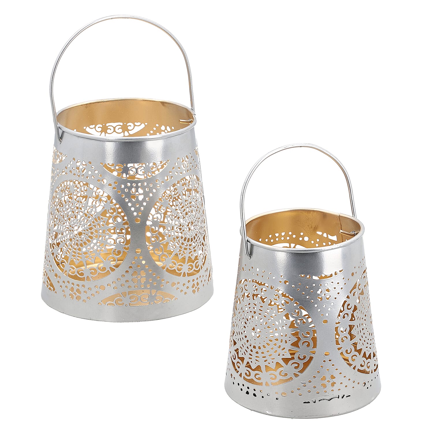 Set of 2 - Stunning Metal Etched Mandala Pattern Hanging Lantern (Size 15x15x13 cm) - Silver 7510772 0