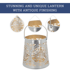 Set of 2 - Stunning Metal Etched Mandala Pattern Hanging Lantern (Size 15x15x13 cm) - Silver