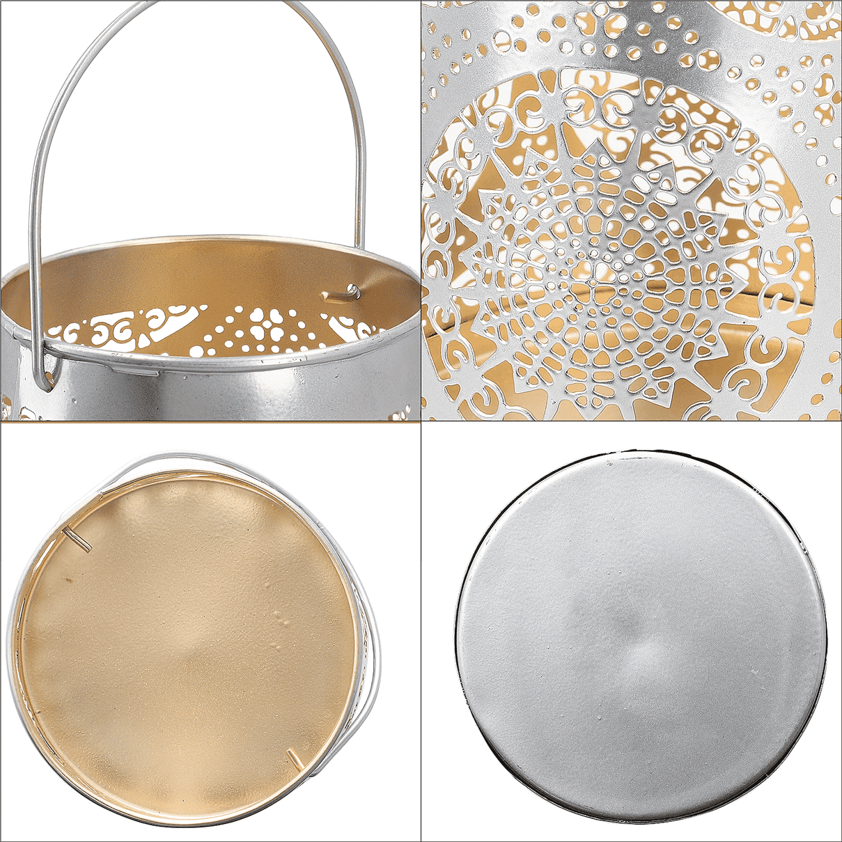 Set of 2 - Stunning Metal Etched Mandala Pattern Hanging Lantern (Size 15x15x13 cm) - Silver 7510772 7
