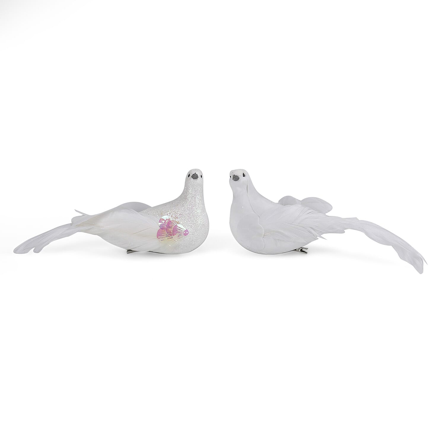 Set of 2 Dove Figurines - White &amp; Glitter Powder 7691692 0