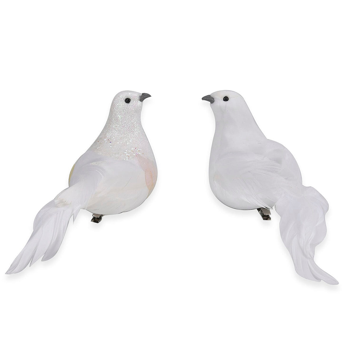 Set of 2 Dove Figurines - White &amp; Glitter Powder 7691692 3