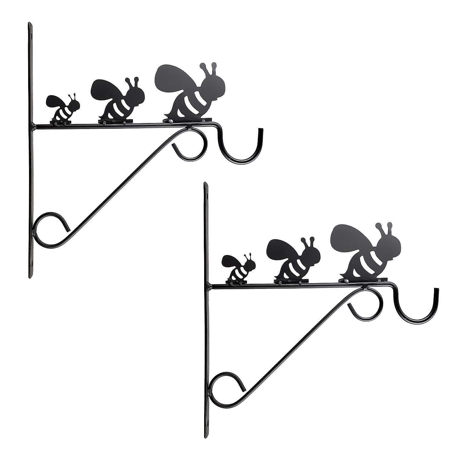 Set of 2 Honeybee Garden Hanging Basket Bracket - Black 7699963 0