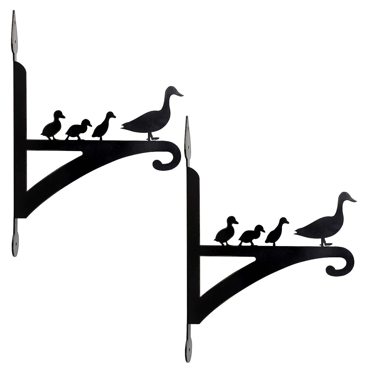 Set of 2 Hanging Basket Wall Duck Bracket Hook For Garden - Black 7700151 0