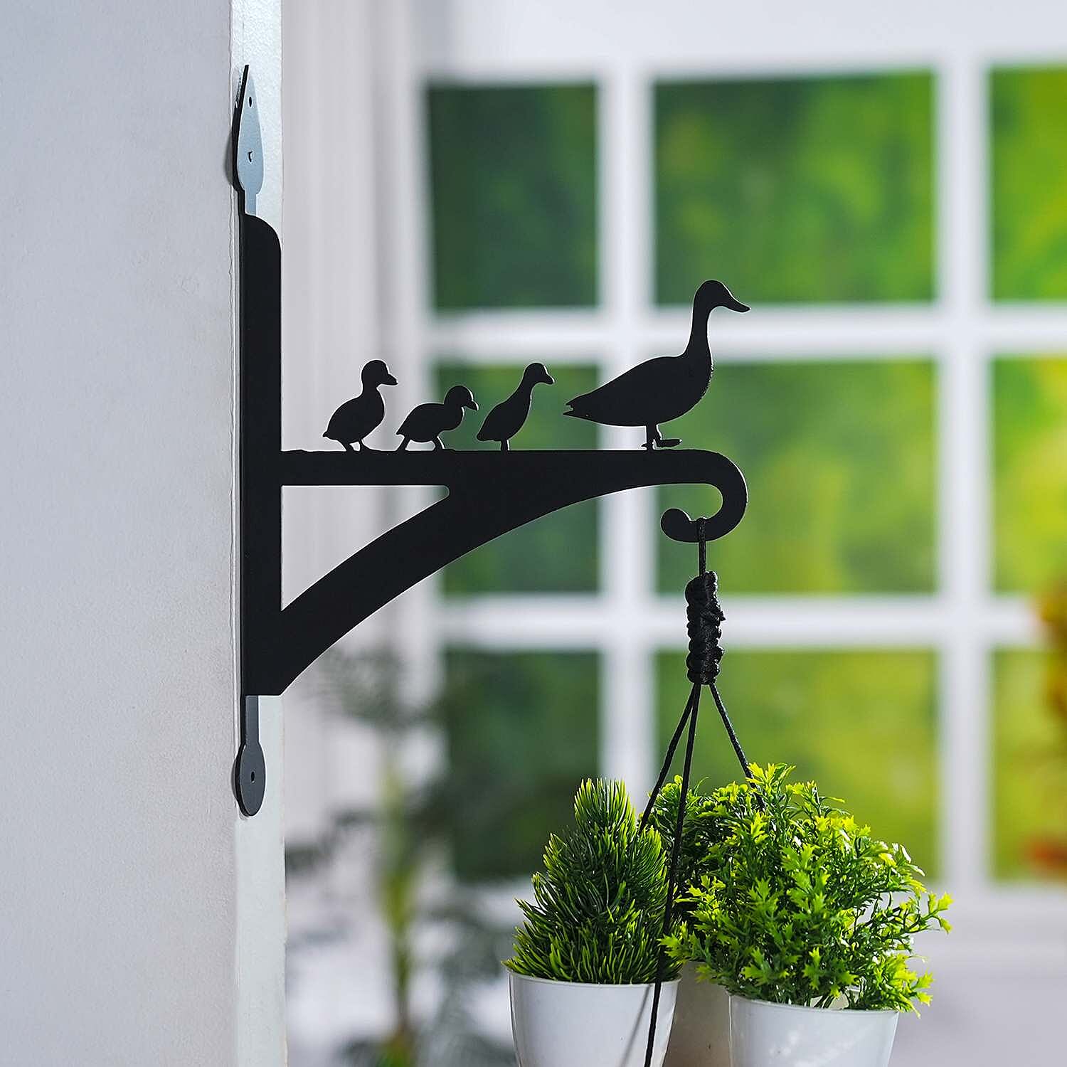 Set of 2 Hanging Basket Wall Duck Bracket Hook For Garden - Black 7700151 2