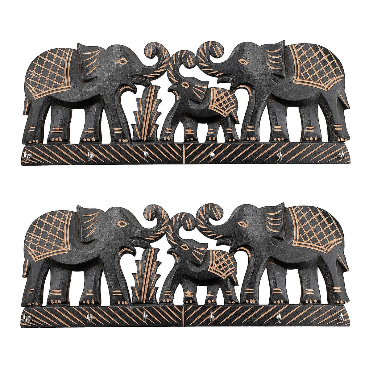 Boutique Collection - Set of 2 Carved Wooden Elephant Key Holders 7705907 0