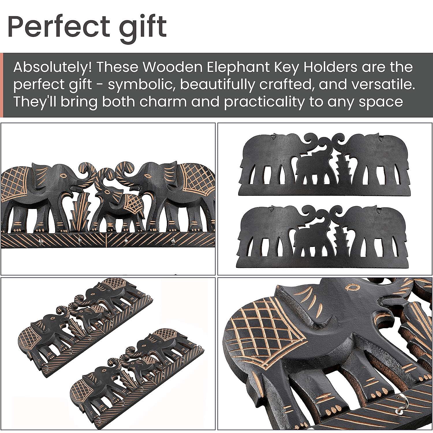 Boutique Collection - Set of 2 Carved Wooden Elephant Key Holders 7705907 5