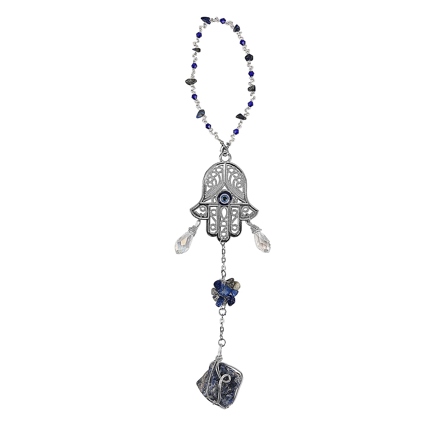 Multi Colour Glass with Lapis Lazuli Hamsa Hanging Decoration in Silver Tone 8282482 0