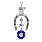 Wall Hanging - Horseshoe with Elephant & Evil Eye Protection  (22cm) - Blue