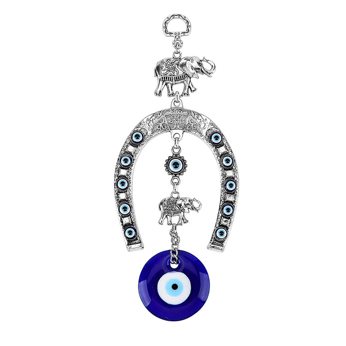 Wall Hanging - Horseshoe with Elephant &amp; Classic Evil Eye Design (22cm) - Blue 8284866 1