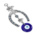 Wall Hanging - Horseshoe with Elephant & Evil Eye Protection  (22cm) - Blue