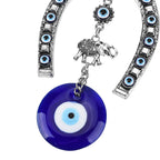 Wall Hanging - Horseshoe with Elephant & Evil Eye Protection  (22cm) - Blue