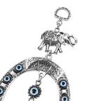 Wall Hanging - Horseshoe with Elephant & Evil Eye Protection  (22cm) - Blue