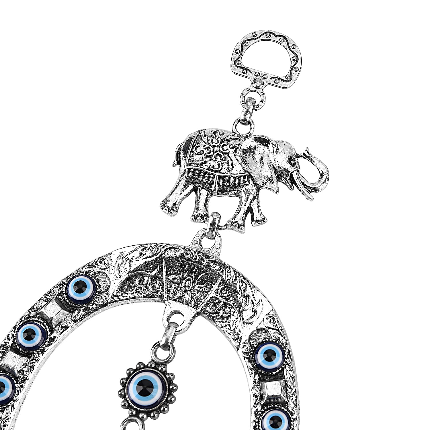 Wall Hanging - Horseshoe with Elephant &amp; Classic Evil Eye Design (22cm) - Blue 8284866 5