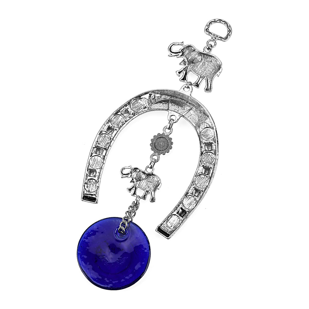 Wall Hanging - Horseshoe with Elephant & Evil Eye Protection  (22cm) - Blue