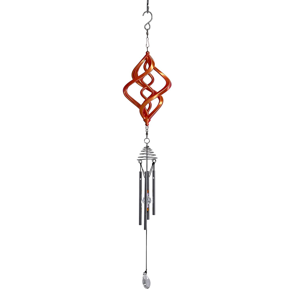 3D Wind Spinner Chime with Crystal Droplet Pendant - Integrated S-Hook (61 cm) - Gold - Purple
