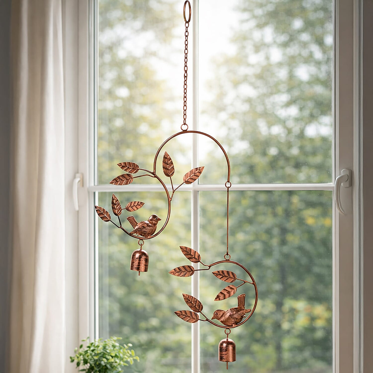 Handmade Hanging Leaves with Sparrows Iron Wind Chime (46 cm) - Golden 8060285 2
