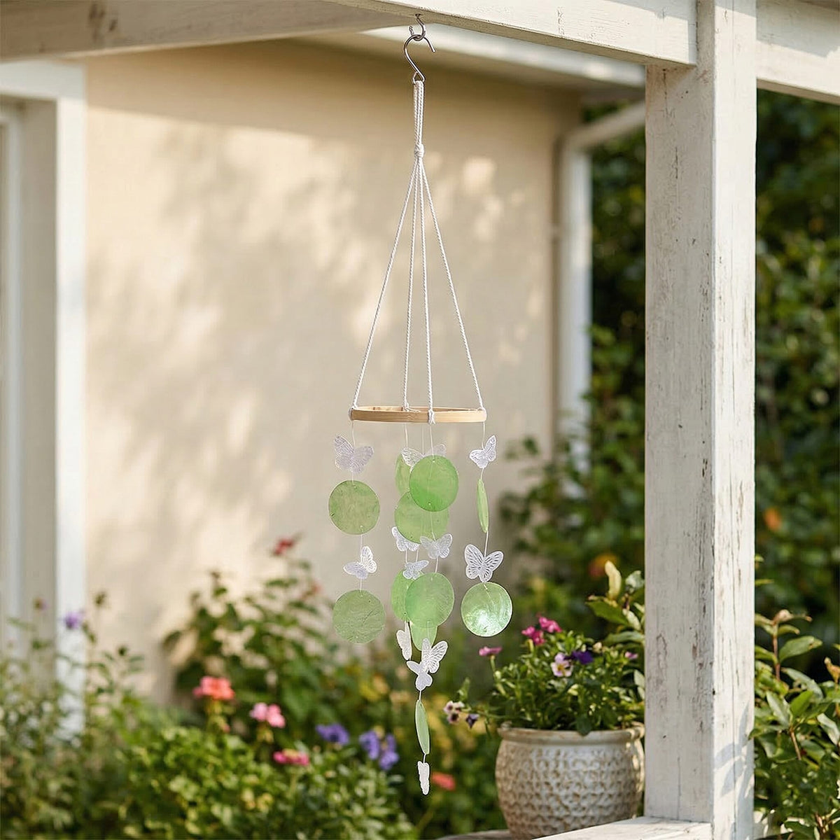 LIVMORE Beach Inspired Conch Shape Hanging Wind Chime (30 cm) - Green V32514602 2