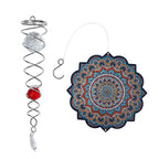 Rotating Mandala Wind Chime (15cm) - Kinetic Metal Spinner with Spiral Tail (22.5cm) - Blue
