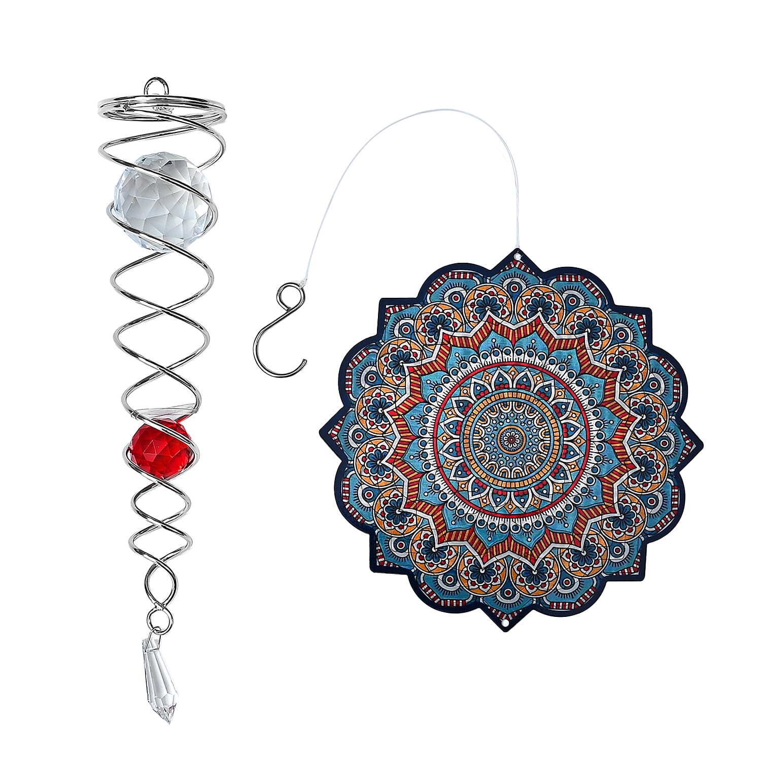 Rotating Mandala Wind Spinner (15cm) - Kinetic Metal Spinner with Spiral Tail (22.5cm) - Blue V32515941 0