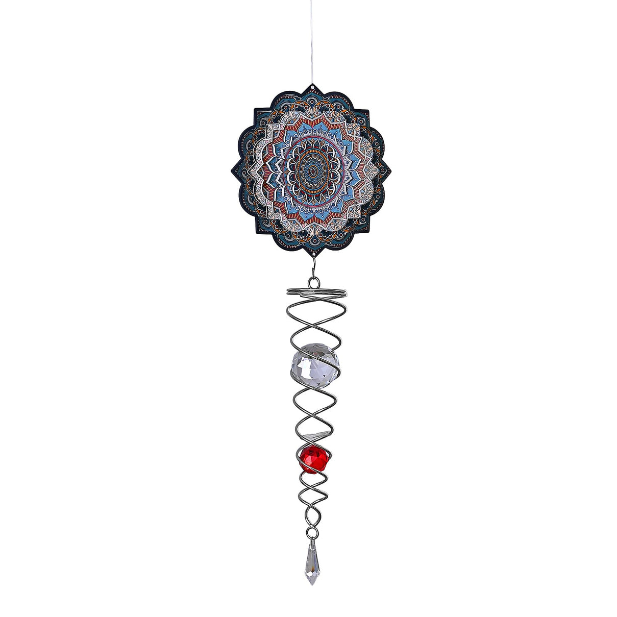 Rotating Mandala Wind Spinner (15cm) - Kinetic Metal Spinner with Spiral Tail (22.5cm) - Blue V32515941 3