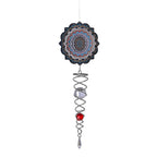 Rotating Mandala Wind Chime (15cm) - Kinetic Metal Spinner with Spiral Tail (22.5cm) - Blue