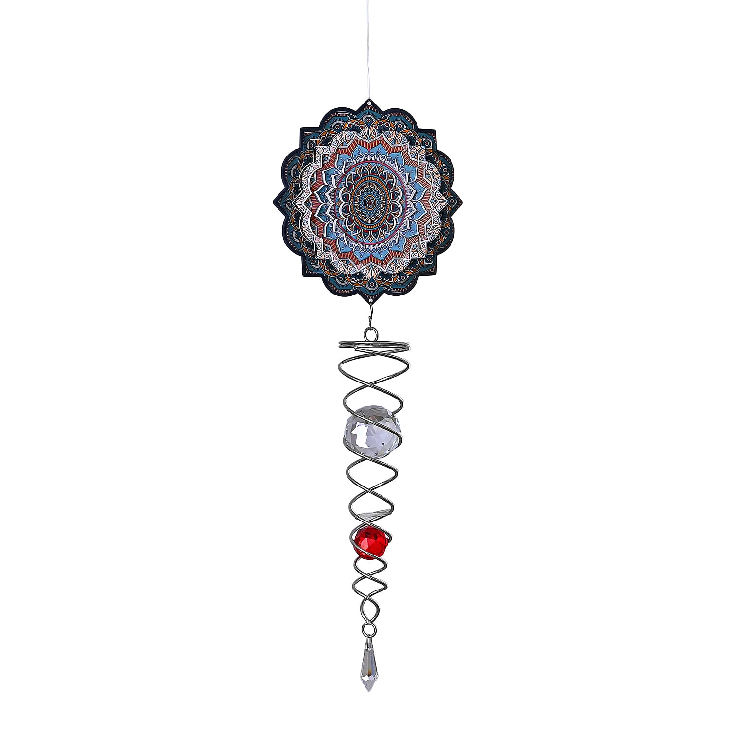 Rotating Mandala Wind Spinner (15cm) - Kinetic Metal Spinner with Spiral Tail (22.5cm) - Blue V32515941 3