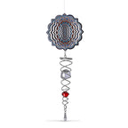 Rotating Mandala Wind Chime (15cm) - Kinetic Metal Spinner with Spiral Tail (22.5cm) - Blue