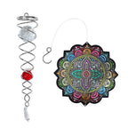Rotating Mandala Wind Chime (15cm) - Kinetic Metal Spinner with Spiral Tail (22.5cm) - Black