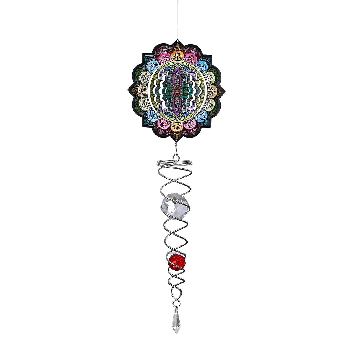 Rotating Mandala Wind Spinner  (15cm) - Kinetic Metal Spinner with Spiral Tail (22.5cm) - Black V32515934 3