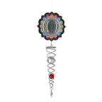 Rotating Mandala Wind Chime (15cm) - Kinetic Metal Spinner with Spiral Tail (22.5cm) - Black