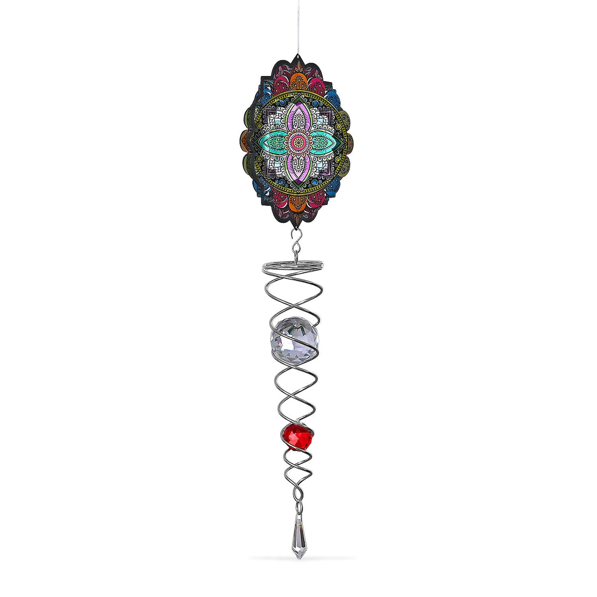 Rotating Mandala Wind Spinner  (15cm) - Kinetic Metal Spinner with Spiral Tail (22.5cm) - Black V32515934 4