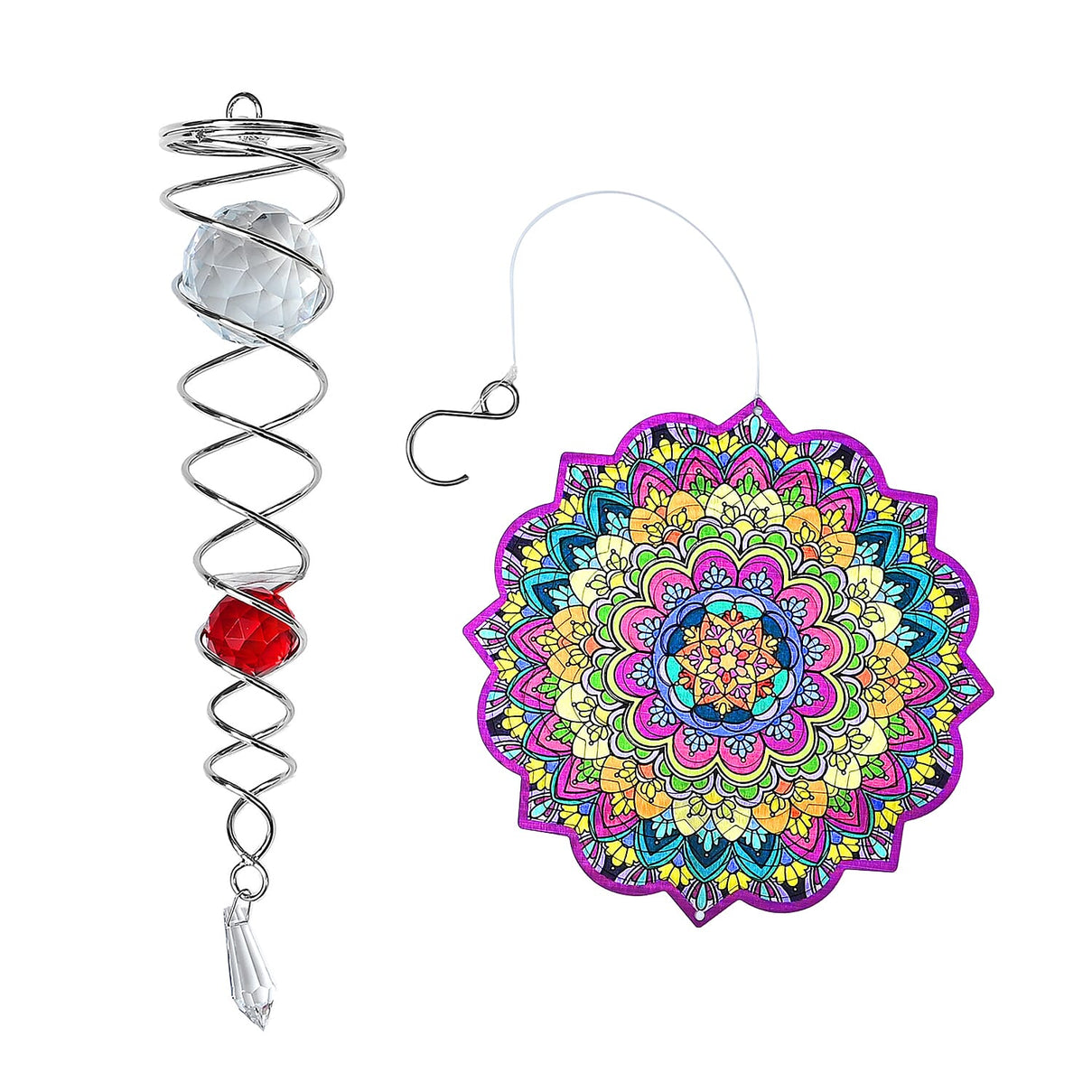 Rotating Mandala Wind Spinner (15cm) - Kinetic Metal Spinner with Spiral Tail (22.5cm) - Pink 8416517 0