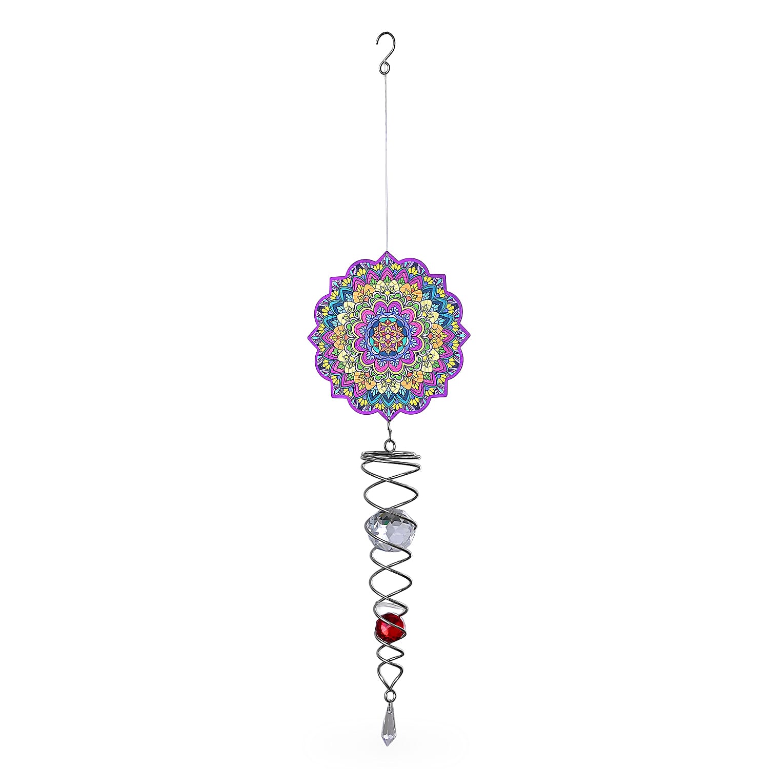 Rotating Mandala Wind Spinner (15cm) - Kinetic Metal Spinner with Spiral Tail (22.5cm) - Pink 8416517 2